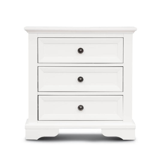 MIRIBELLE 3 DRAWER ACACIA WOOD BEDSIDE TABLES IN WHITE - MyChocolateWood