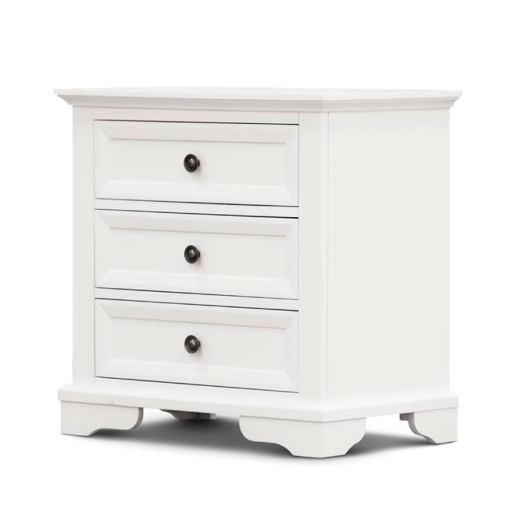 MIRIBELLE 3 DRAWER ACACIA WOOD BEDSIDE TABLES IN WHITE - MyChocolateWood