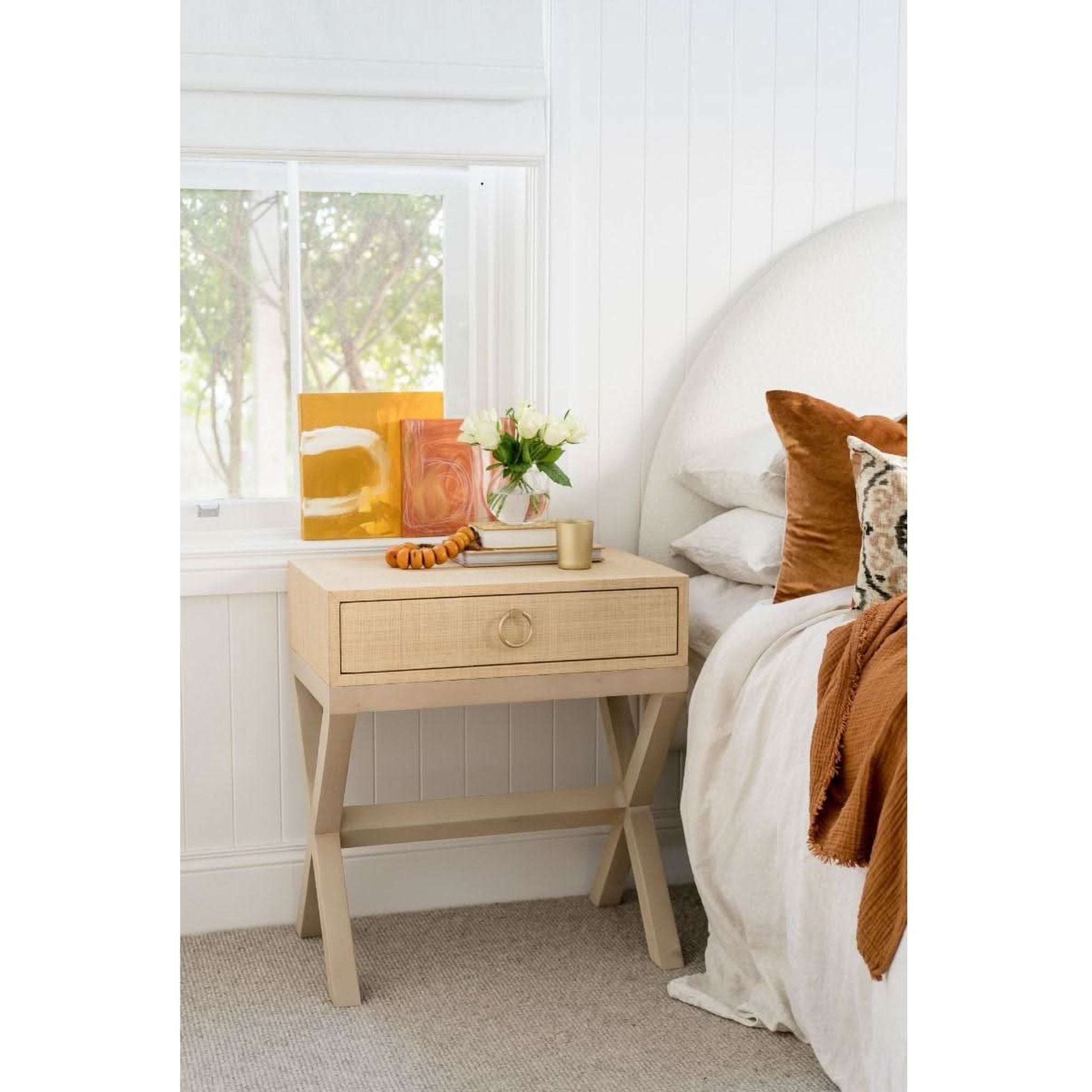 MONFORT MAHOGANY FRAME RAFFIA 1 DRAWER BEDSIDE TABLE NIGHTSTAND SANDBAR ...