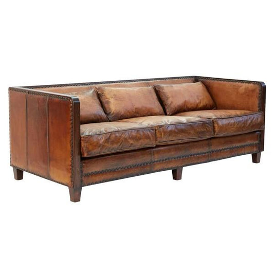 MORANG AGED LEATHER 3 SEATER SOFA IN TOFFEE FINISH - MyChocolateWood