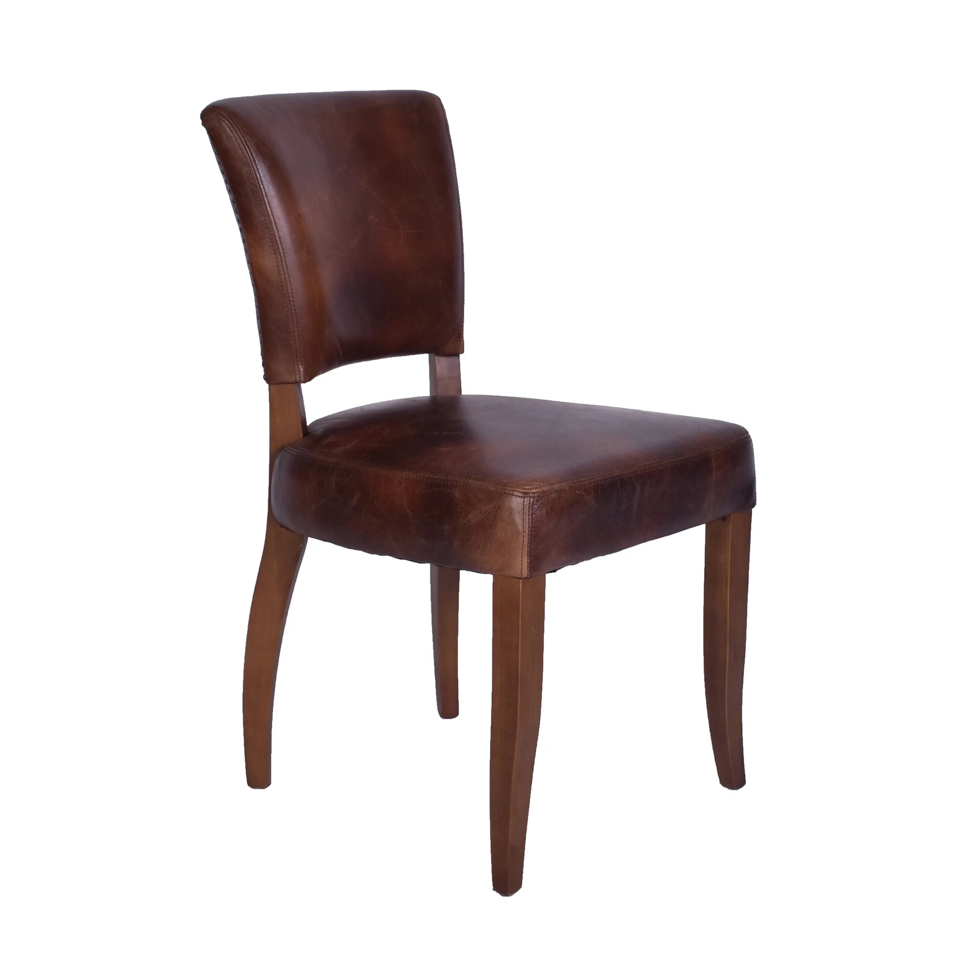 MORANG WAXED TOP GRAIN COWHIDE BROWN LEATHER DINING CHAIR MARON LEGS - MyChocolateWood
