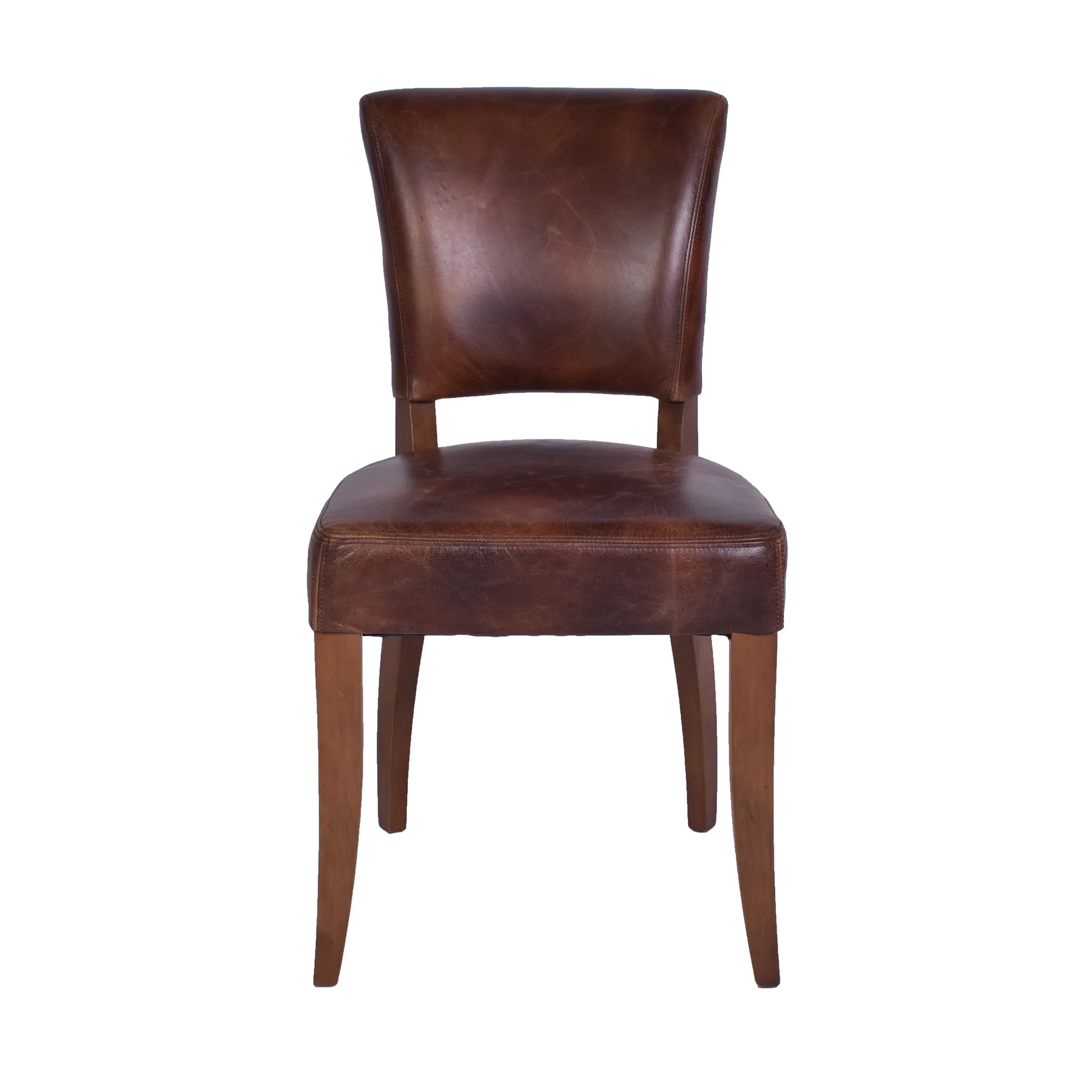 MORANG WAXED TOP GRAIN COWHIDE BROWN LEATHER DINING CHAIR MARON LEGS - MyChocolateWood