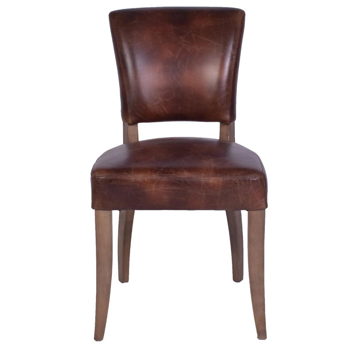 MORANG WAXED TOP GRAIN COWHIDE LEATHER DINING CHAIR BROWN W/ BRIAR SMOKE LEGS - MyChocolateWood