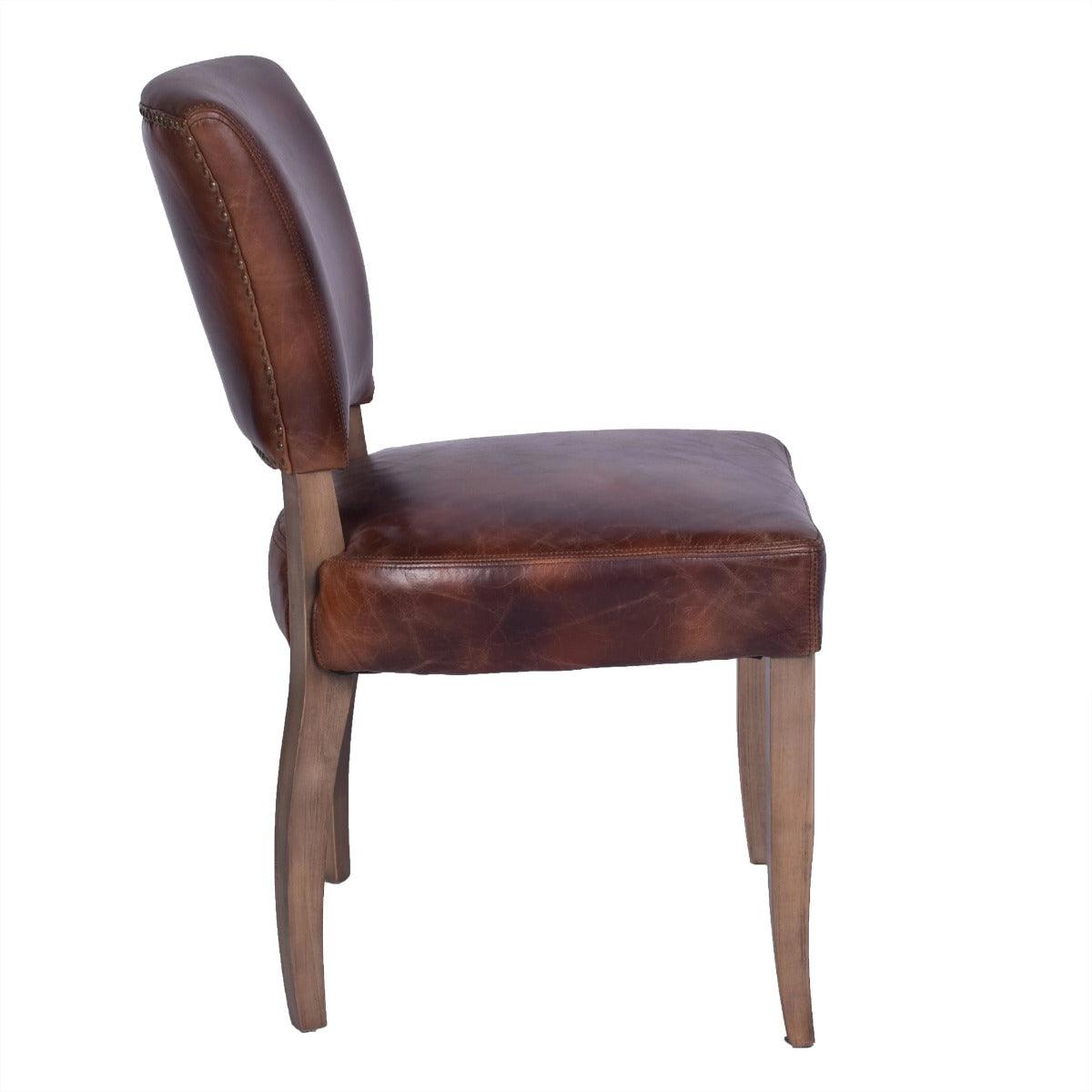 MORANG WAXED TOP GRAIN COWHIDE LEATHER DINING CHAIR BROWN W/ BRIAR SMOKE LEGS - MyChocolateWood