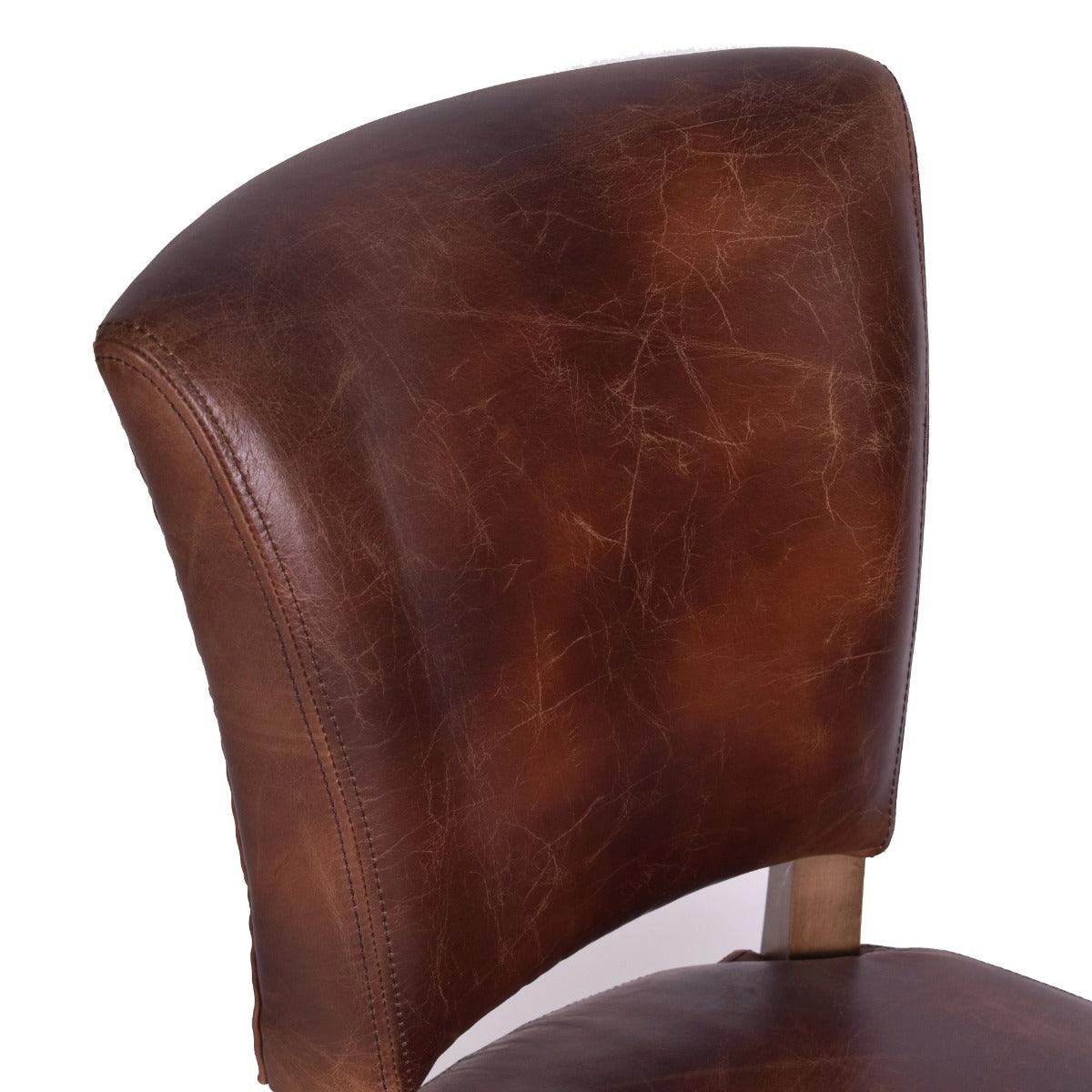 MORANG WAXED TOP GRAIN COWHIDE LEATHER DINING CHAIR BROWN W/ BRIAR SMOKE LEGS - MyChocolateWood