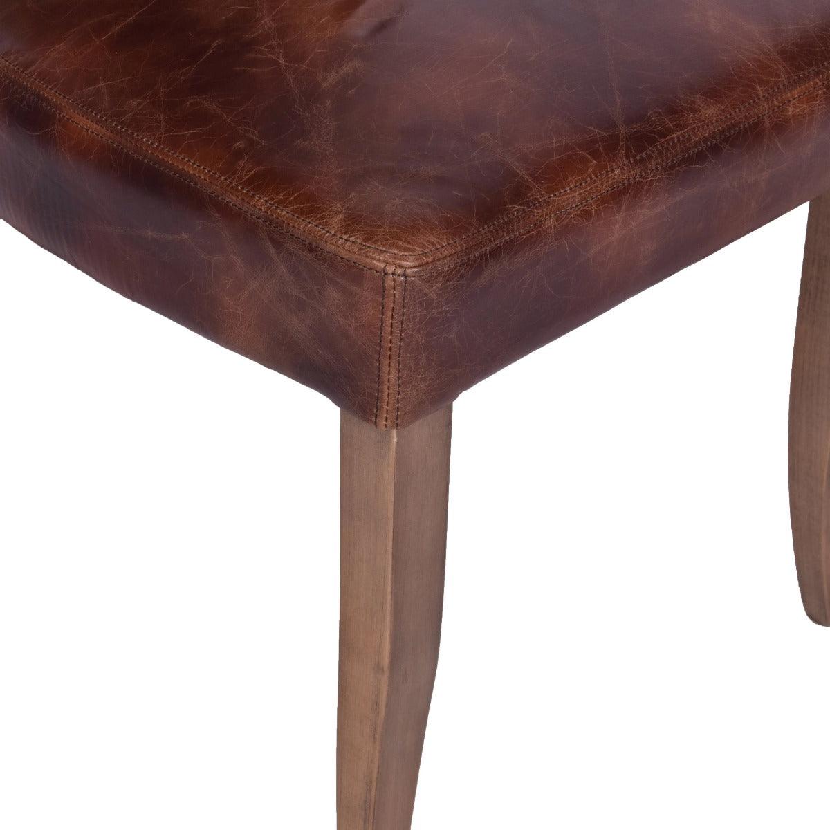 MORANG WAXED TOP GRAIN COWHIDE LEATHER DINING CHAIR BROWN W/ BRIAR SMOKE LEGS - MyChocolateWood