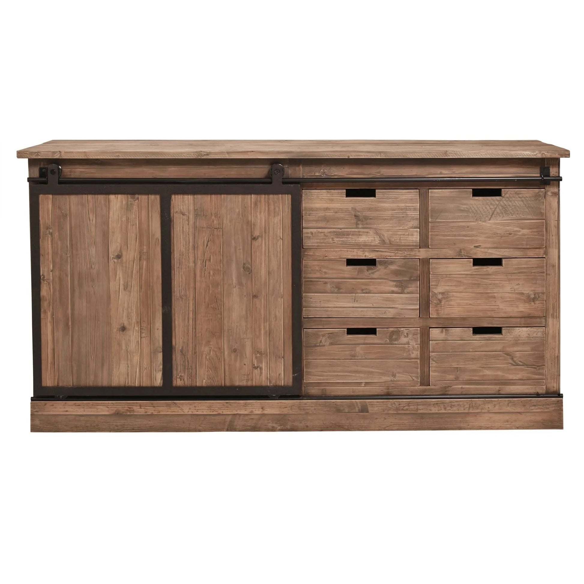 MORIAH SOLID RECLAIMED ELM TRACK SLIDING DOOR BUFFET BLACK & NATURAL - MyChocolateWood
