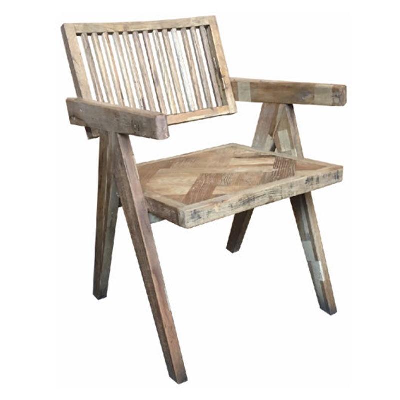MORO RECLAIMED ELM CARVER DINING CHAIR PARQUETRY PATTERN ON SEAT - MyChocolateWood