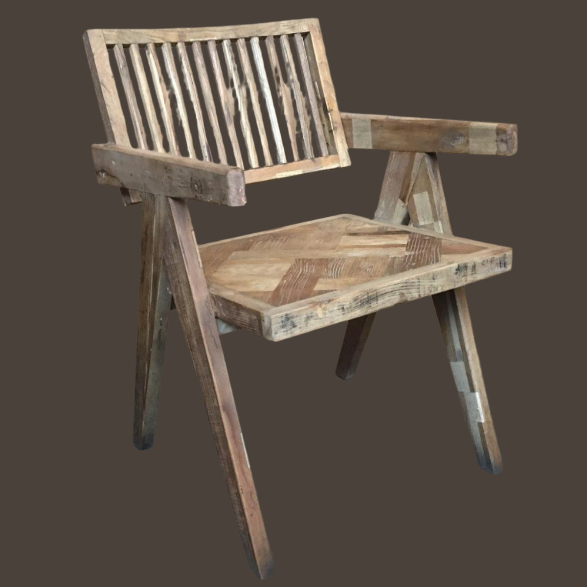 MORO RECLAIMED ELM CARVER DINING CHAIR PARQUETRY PATTERN ON SEAT - MyChocolateWood