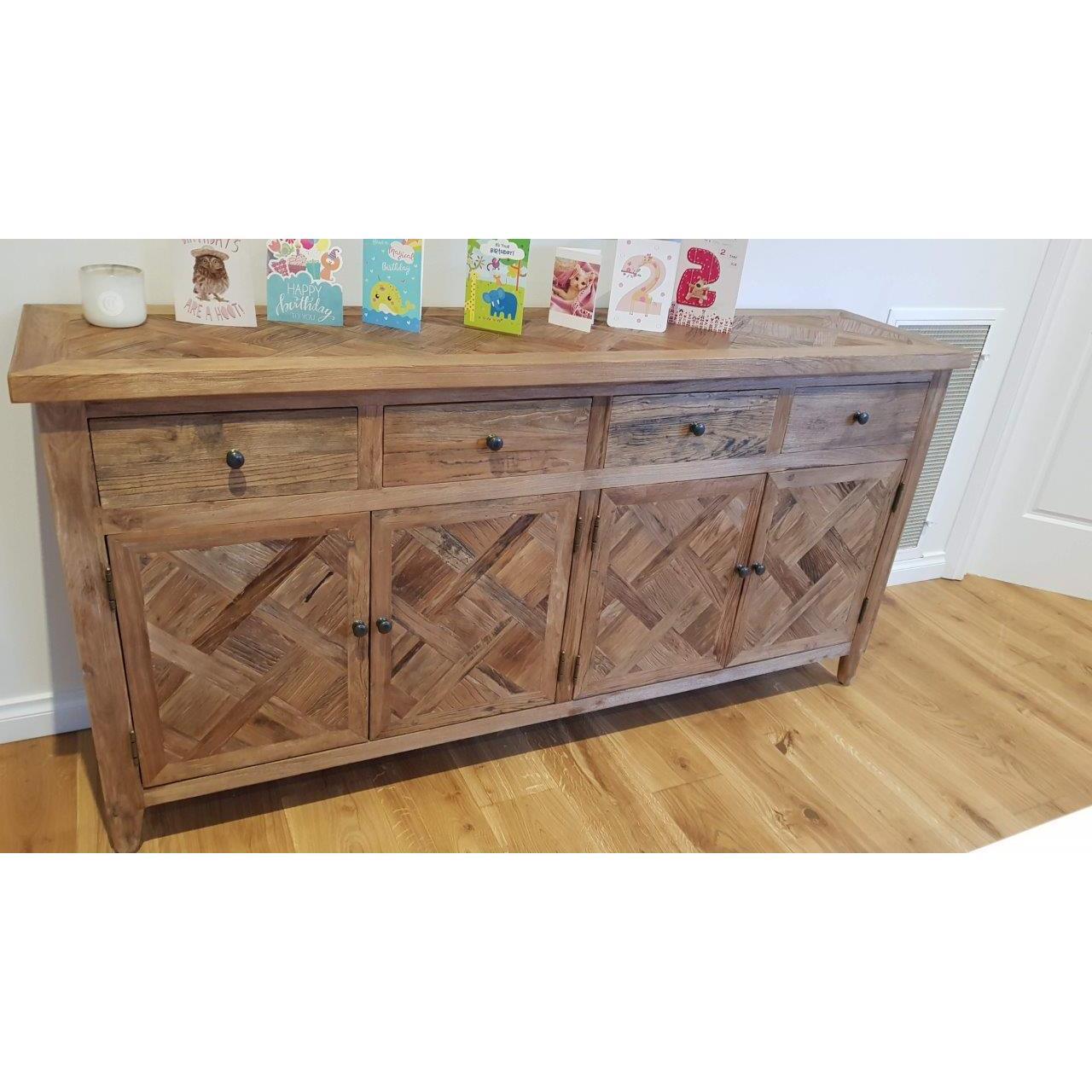 MORO RECYCLED ELM BUFFET/SIDEBOARD 4 DRAWER 4 DOOR PARQUETRY PATTERN 180 CM - MyChocolateWood