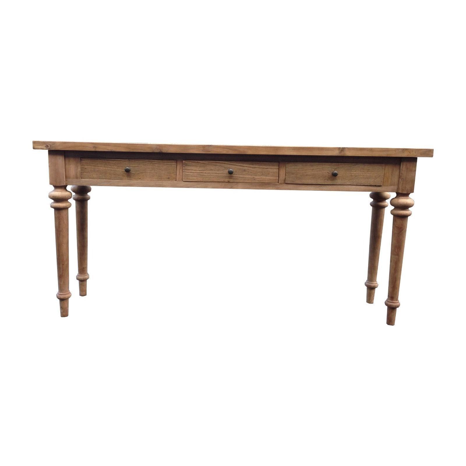 MORO RECYCLED ELM RUSTIC CONSOLE/HALL TABLE 3 DRAWERS PARQUETRY TOP 180CM - MyChocolateWood