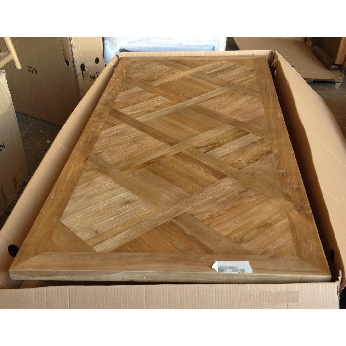 MORO RECYCLED ELM RUSTIC DINING TABLE PARQUETRY TOP 150CM - MyChocolateWood