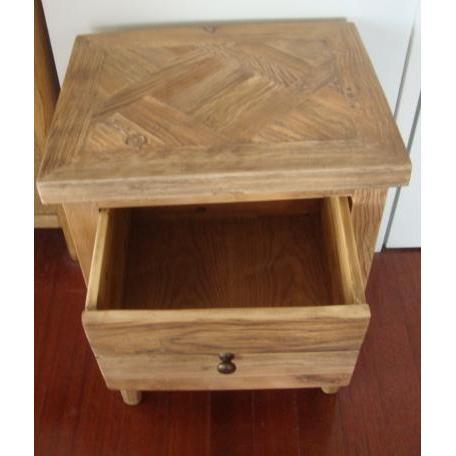 MORO RUSTIC RECYCLED ELM 2 DRAWER BEDSIDE TABLE PARQUETRY TOP 50CM - MyChocolateWood