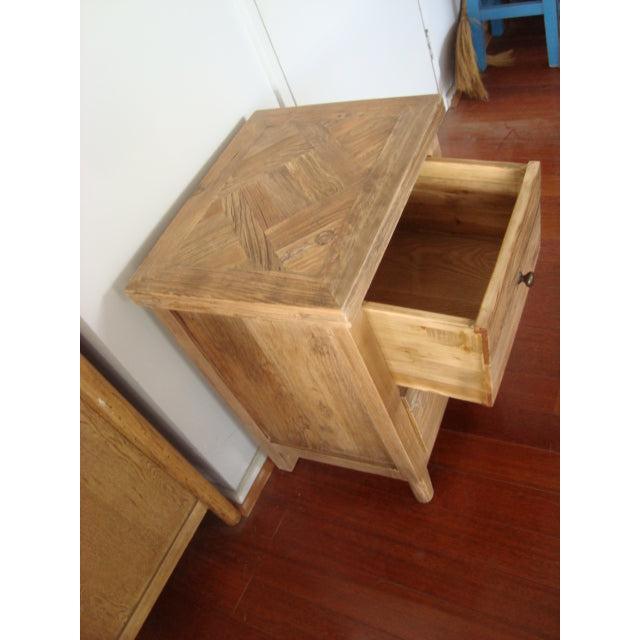 MORO RUSTIC RECYCLED ELM 2 DRAWER BEDSIDE TABLE PARQUETRY TOP 50CM - MyChocolateWood