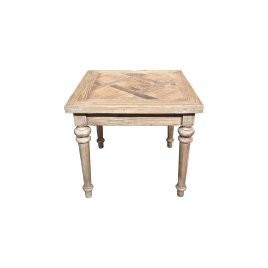 MORO RUSTIC RECYCLED ELM SIDE TABLE/ LAMP TABLE - PARQUETRY TOP 55CM - MyChocolateWood