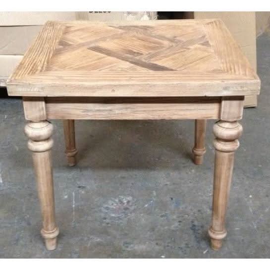 MORO RUSTIC RECYCLED ELM SIDE TABLE/ LAMP TABLE - PARQUETRY TOP 55CM - MyChocolateWood