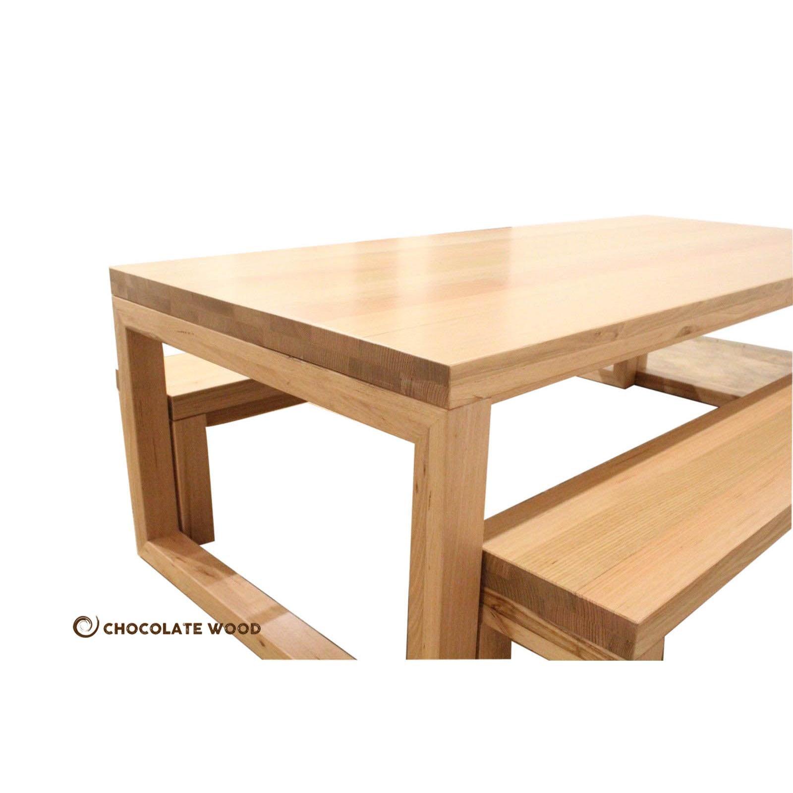 MOSMAN TASSIE OAK DINING TABLE + 2 BENCHES - AUSTRALIAN CUSTOM MADE - MyChocolateWood