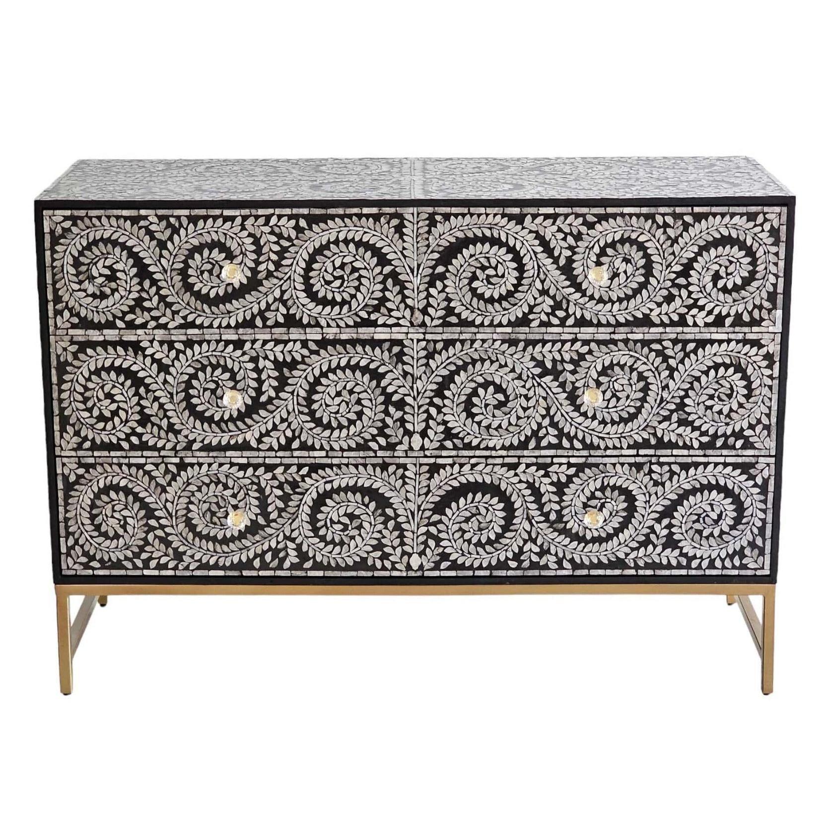 MOTHER OF PEARL ENCHANTING VINE 6 DRAWERS DRESSER - MyChocolateWood