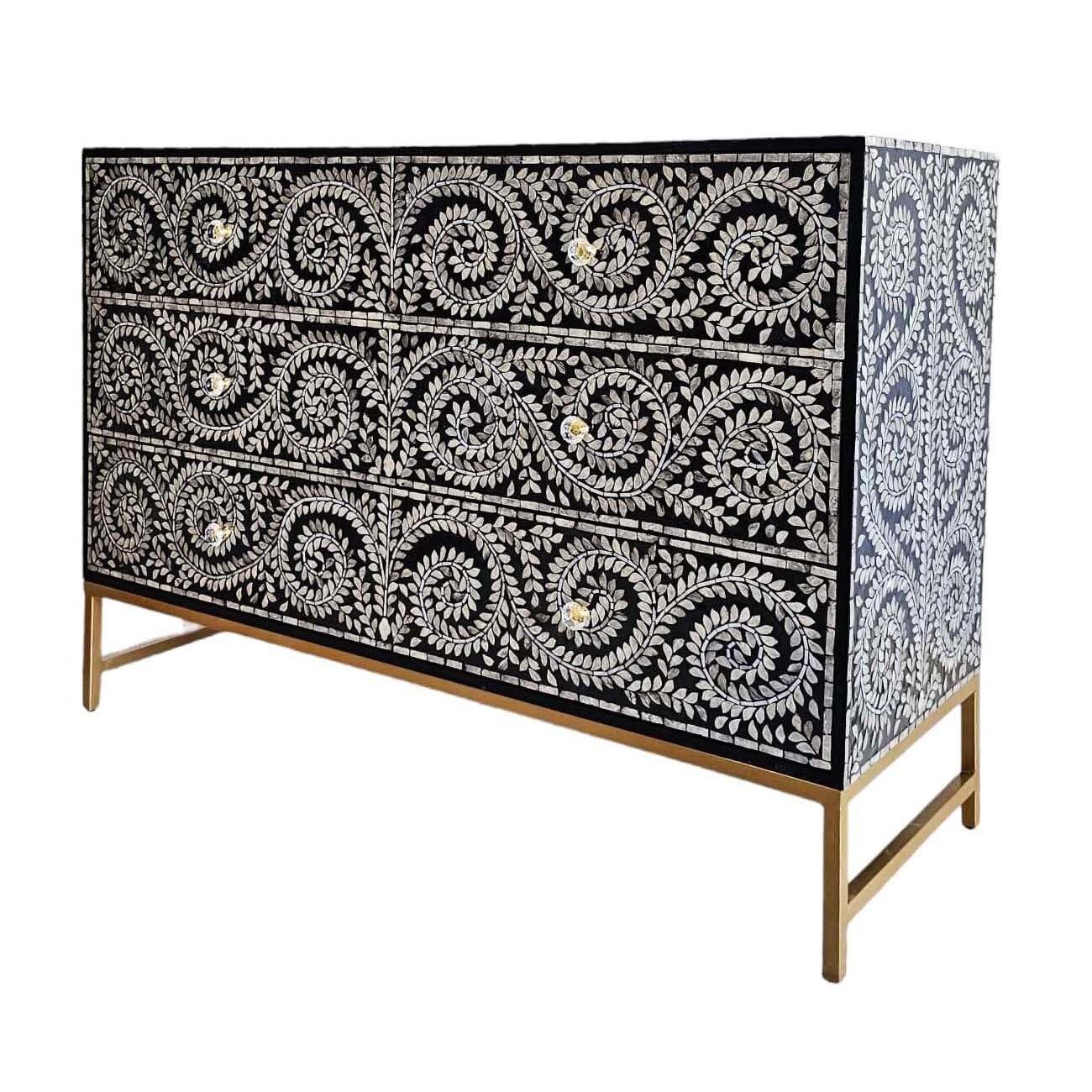 MOTHER OF PEARL ENCHANTING VINE 6 DRAWERS DRESSER - MyChocolateWood