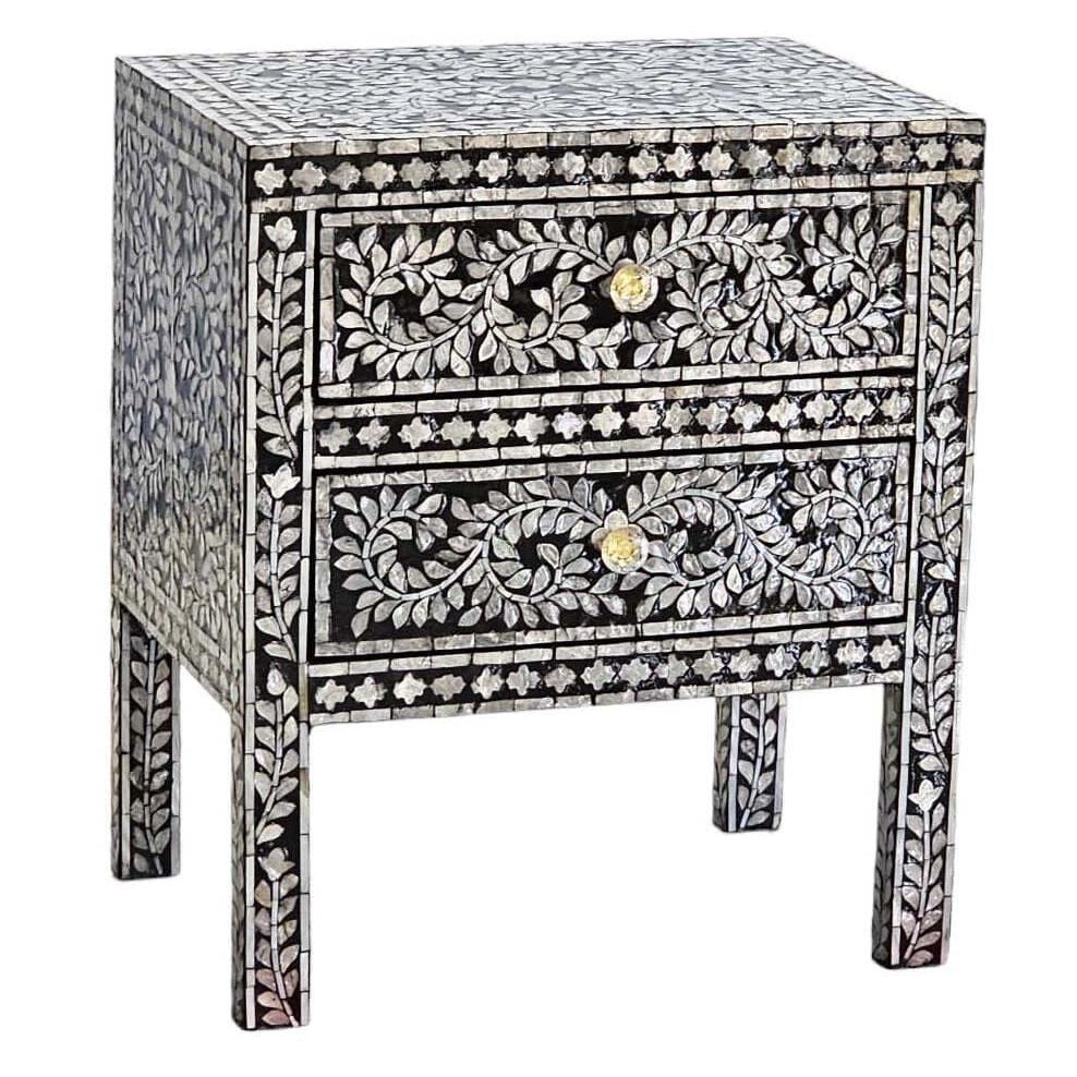 MOTHER OF PEARL NOIR 2 DRAWERS BEDSIDE TABLE - MyChocolateWood