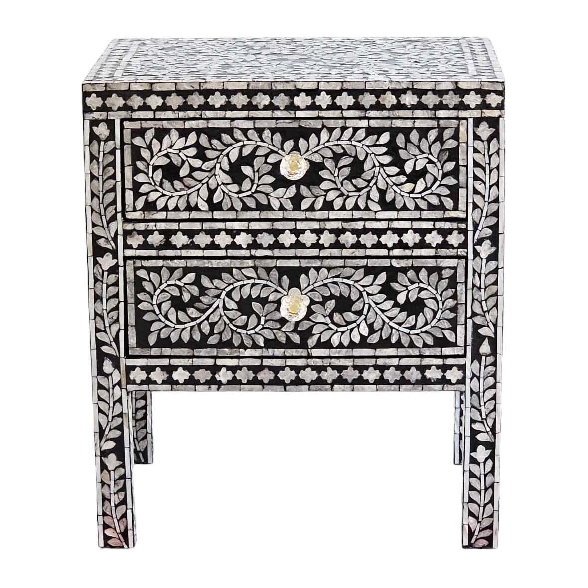 MOTHER OF PEARL NOIR 2 DRAWERS BEDSIDE TABLE - MyChocolateWood