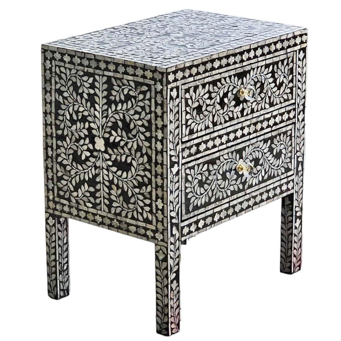 MOTHER OF PEARL NOIR 2 DRAWERS BEDSIDE TABLE - MyChocolateWood