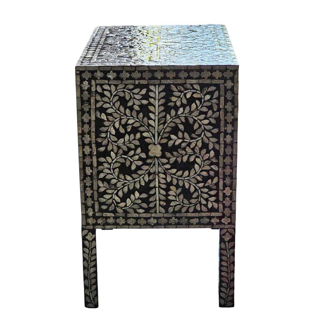 MOTHER OF PEARL NOIR 2 DRAWERS BEDSIDE TABLE - MyChocolateWood