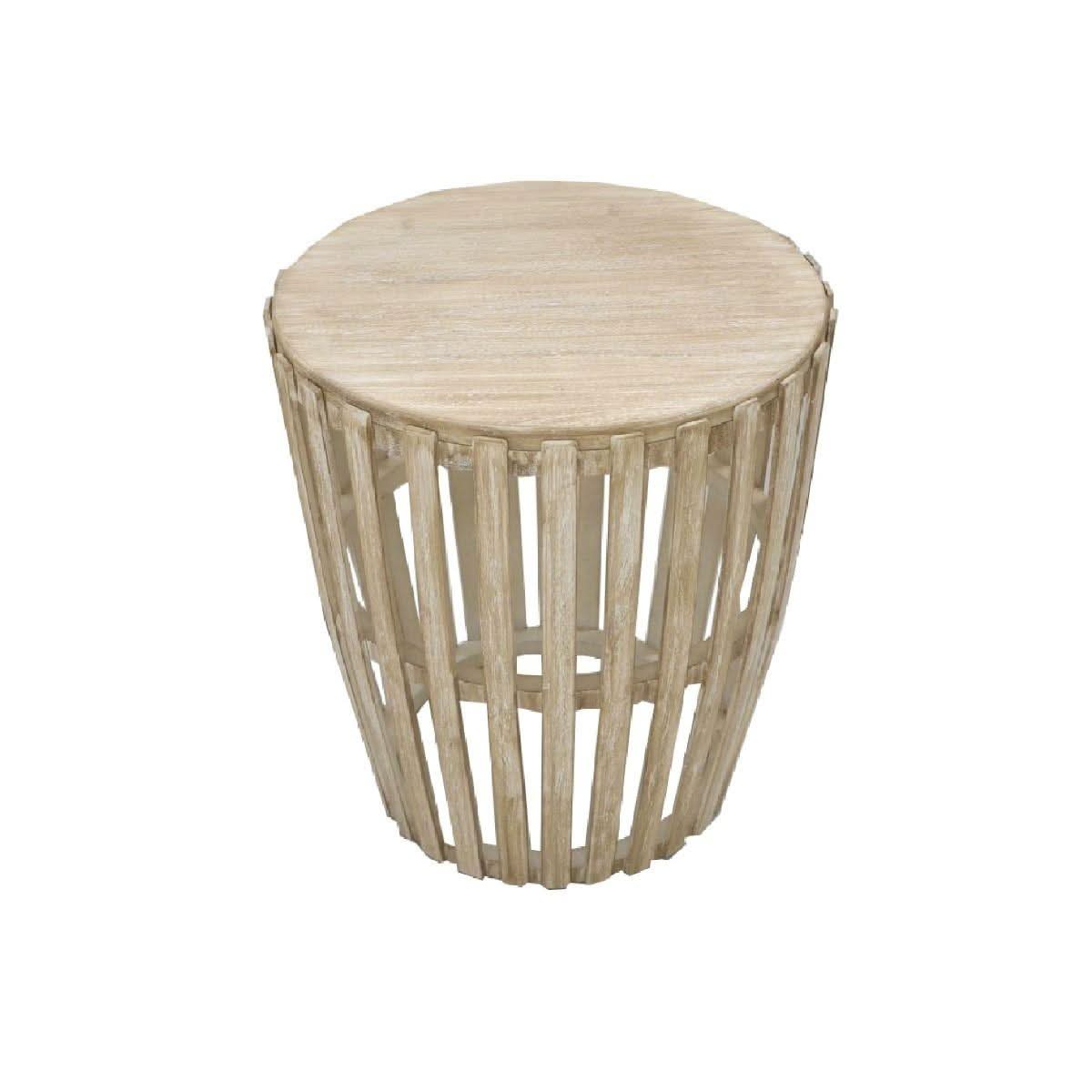 MOWGLI SOLID MANGO WOOD ROUND LAMP/SIDE TABLE IN A DRIFTWOOD WHITEWASH FINISH - MyChocolateWood