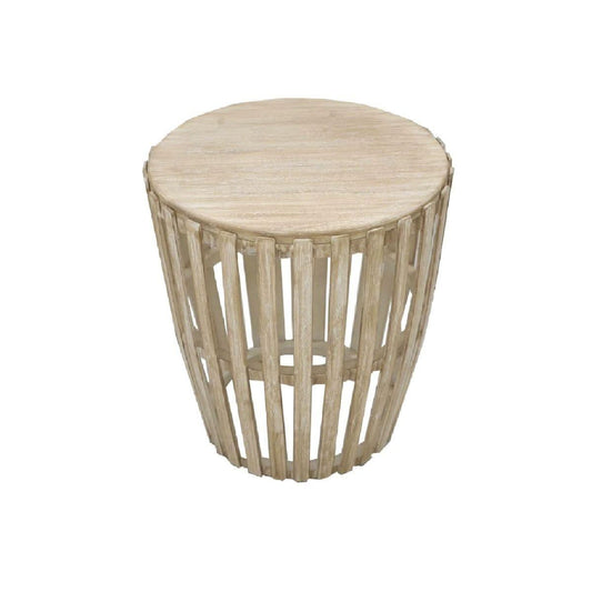 MOWGLI SOLID MANGO WOOD ROUND LAMP/SIDE TABLE IN A DRIFTWOOD WHITEWASH FINISH - MyChocolateWood