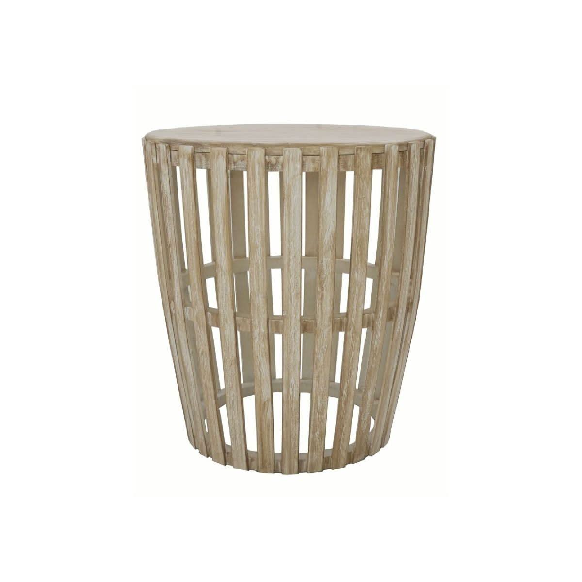 MOWGLI SOLID MANGO WOOD ROUND LAMP/SIDE TABLE IN A DRIFTWOOD WHITEWASH FINISH - MyChocolateWood