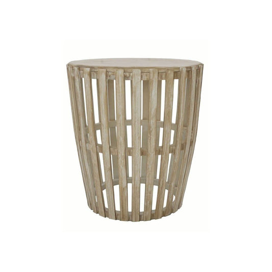 MOWGLI SOLID MANGO WOOD ROUND LAMP/SIDE TABLE IN A DRIFTWOOD WHITEWASH FINISH - MyChocolateWood