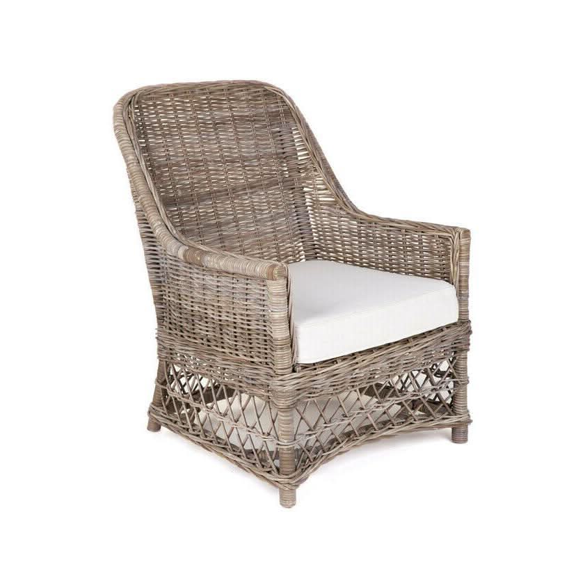 MULAN KUBU GREY RATTAN LOUNGE CHAIR ACCENT CHAIR/ ARMCHAIR W/CUSHION - MyChocolateWood