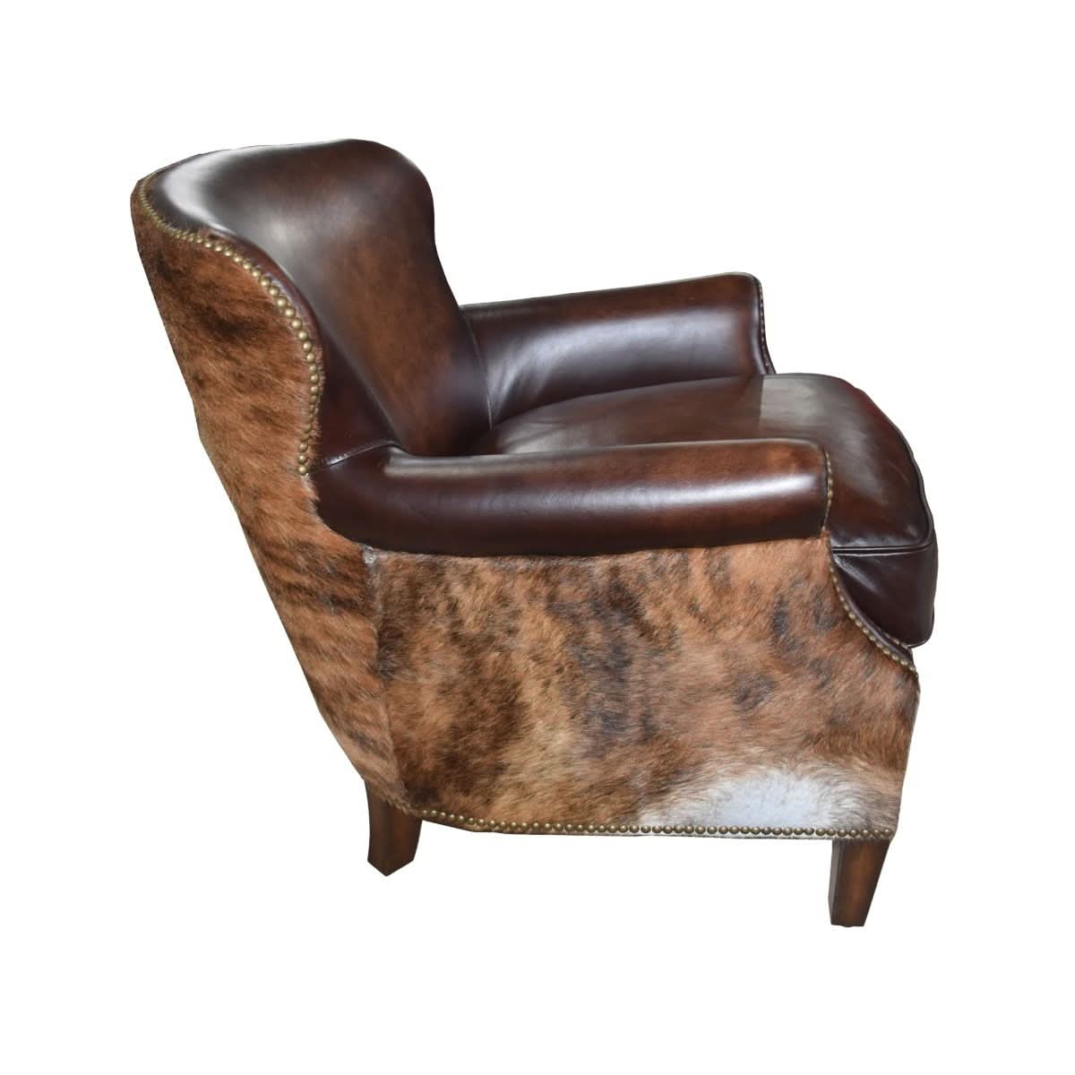 NAPIER GENUINE TOP GRAIN LEATHER ARMCHAIR EASY CHAIR LOUNGE CHAIR FONTANA COLOURED LEATHER WITH EXOTIC DARK HAIR ON HIDE - MyChocolateWood