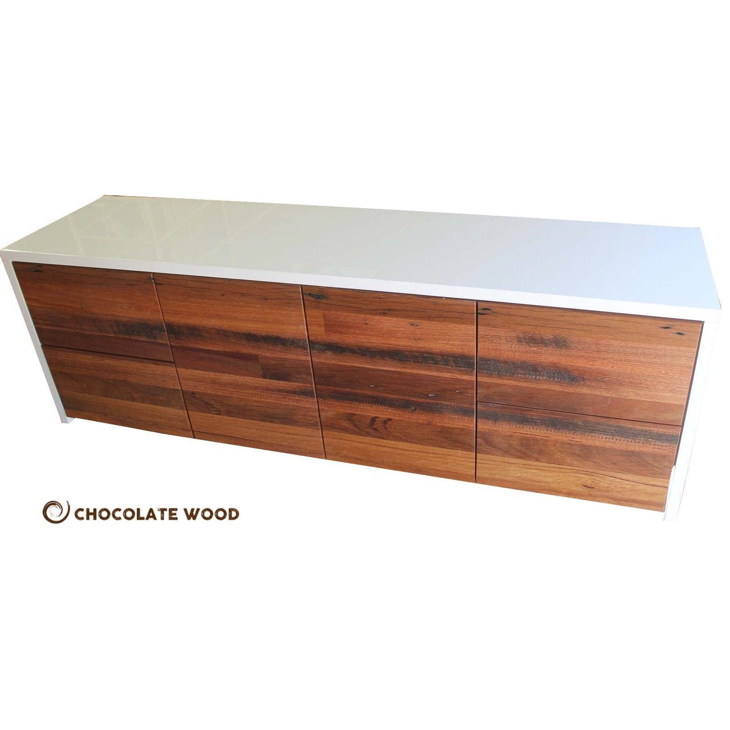 NAPLES RECYCLED HARDWOOD/POLYURETHANE 4 DRAWER 2 DOOR TV/ENTERTAINMENT UNIT AUSTRALIAN MADE TO ORDER - MyChocolateWood