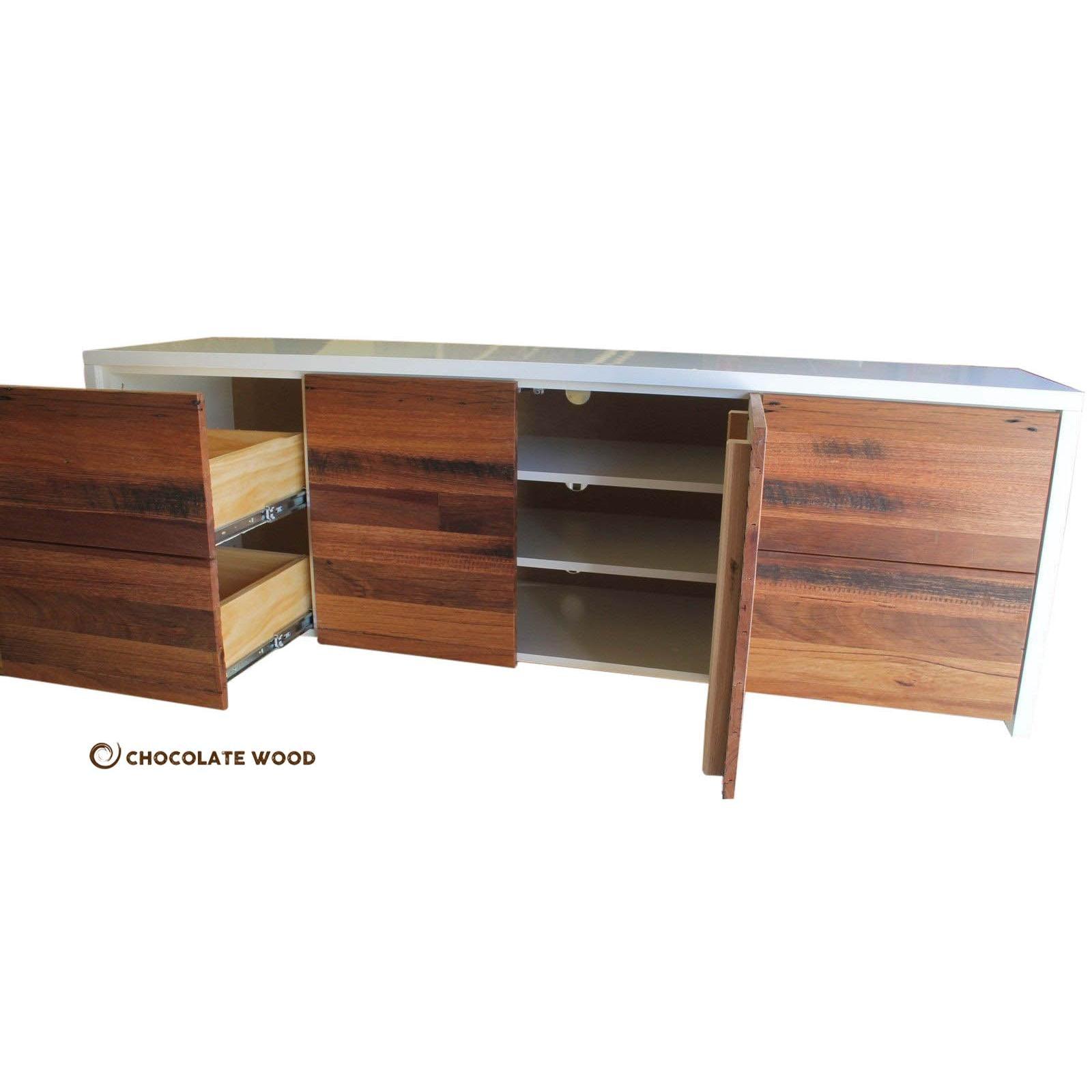 NAPLES RECYCLED HARDWOOD/POLYURETHANE 4 DRAWER 2 DOOR TV/ENTERTAINMENT UNIT AUSTRALIAN MADE TO ORDER - MyChocolateWood