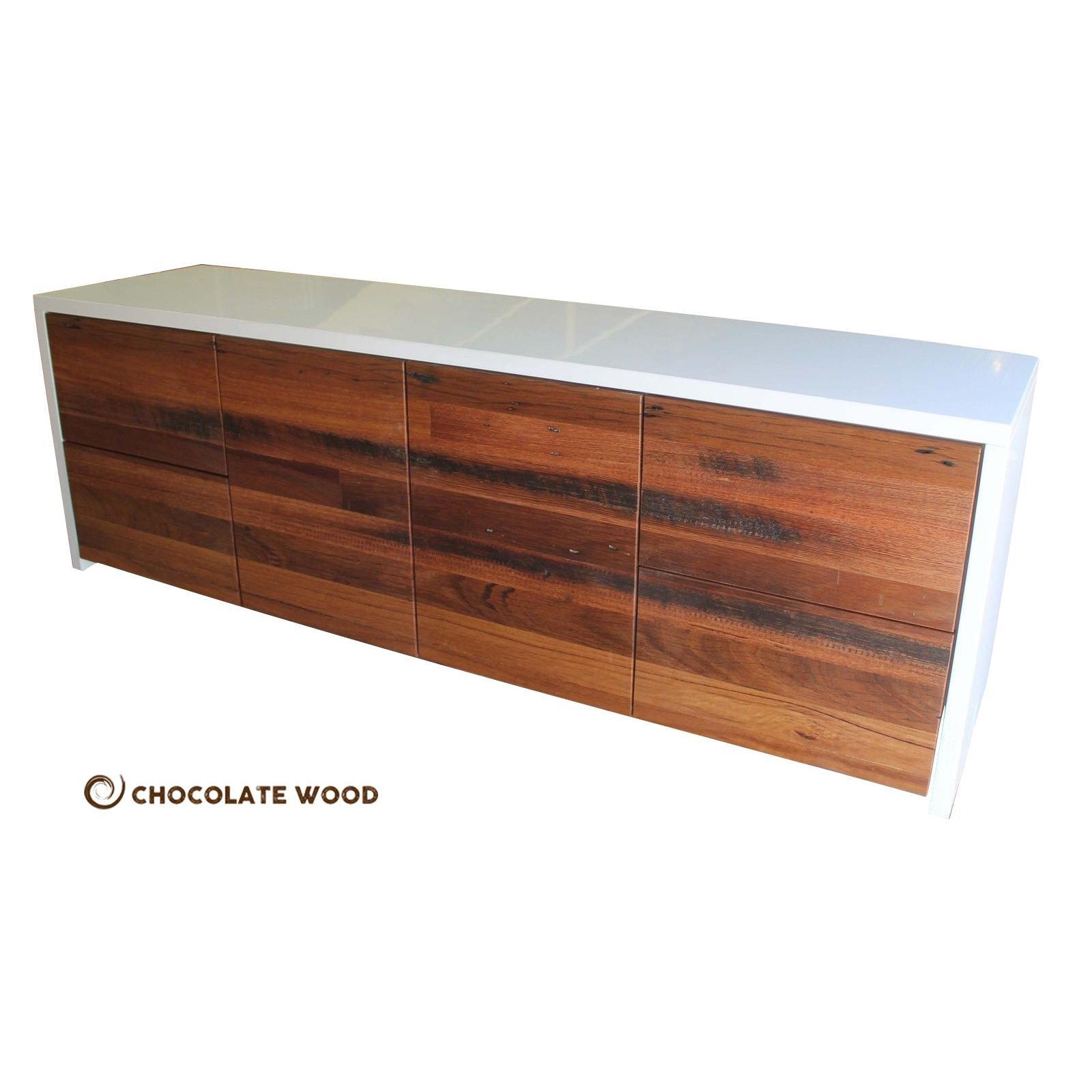 NAPLES RECYCLED HARDWOOD/POLYURETHANE 4 DRAWER 2 DOOR TV/ENTERTAINMENT UNIT AUSTRALIAN MADE TO ORDER - MyChocolateWood