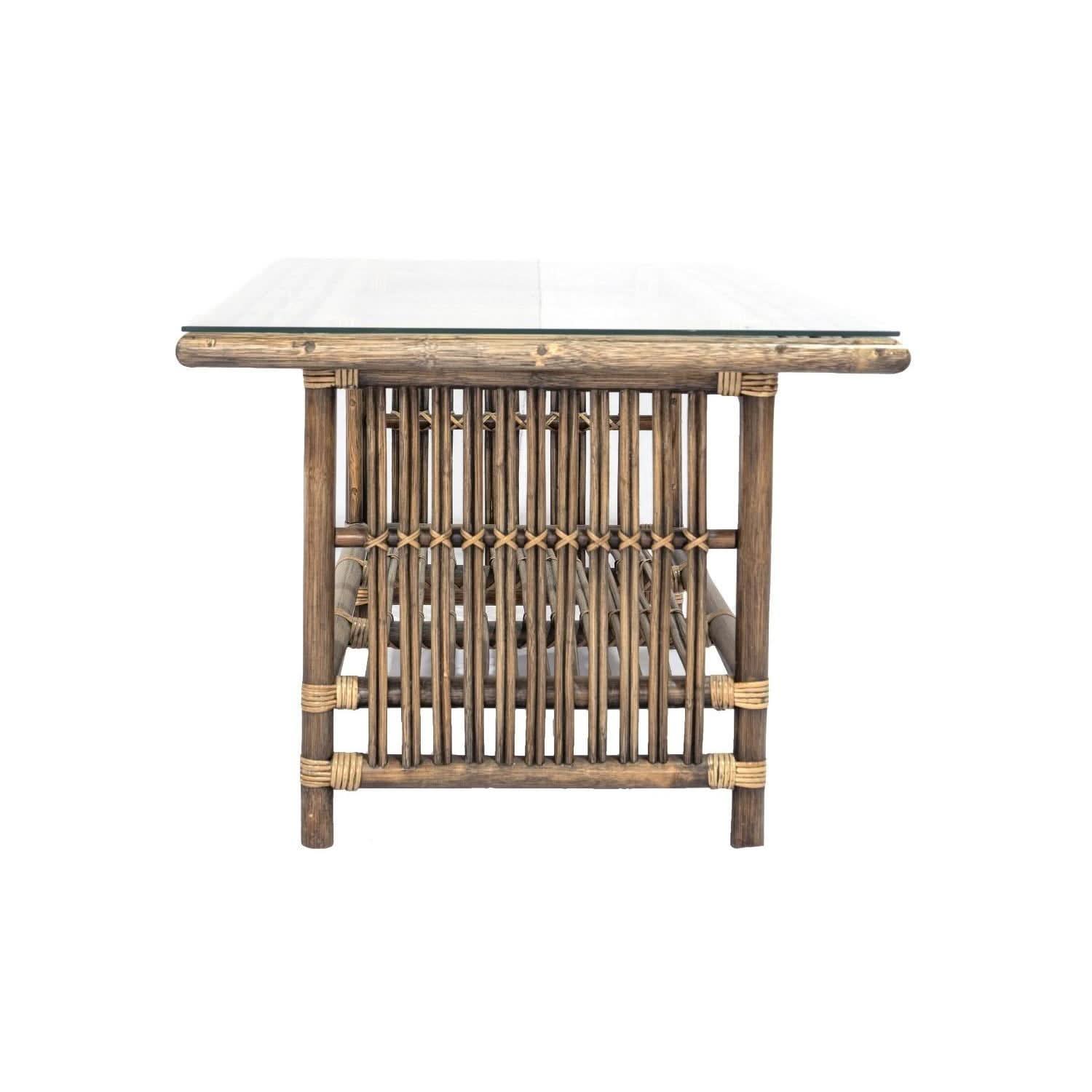 NAPOLI HAMPTONS STYLE RATTAN COFFEE TABLE WITH GLASS TOP IN ANTIQUE HONEY - MyChocolateWood