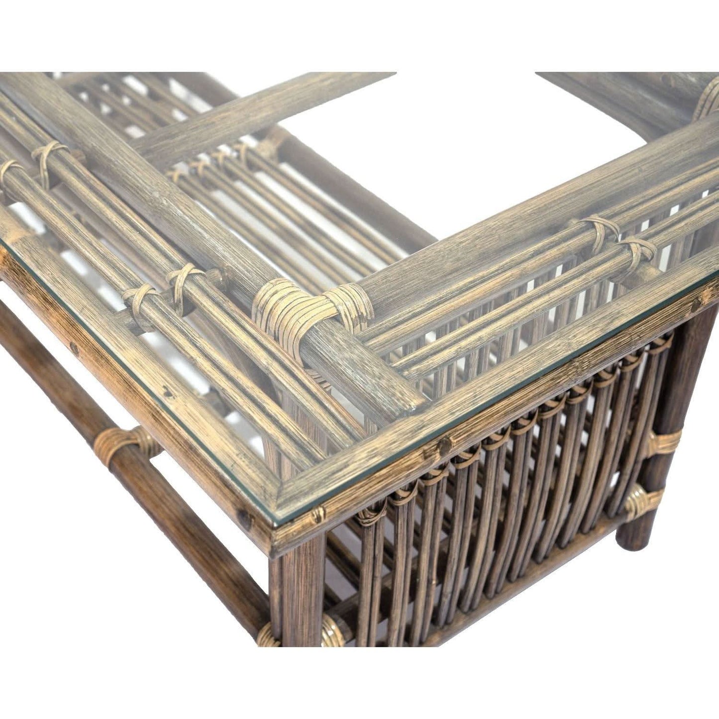 NAPOLI HAMPTONS STYLE RATTAN COFFEE TABLE WITH GLASS TOP IN ANTIQUE HONEY - MyChocolateWood