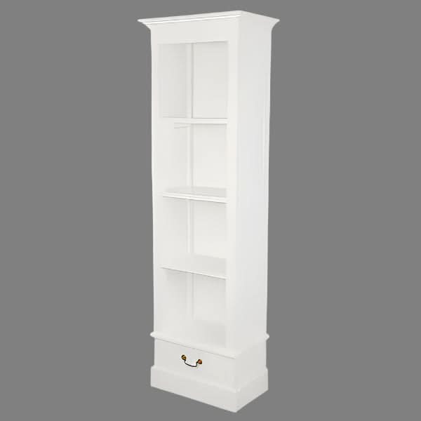 NARROW TASMANIA 1 DRAWER BOOKCASE IN SOLID WHITE FINISH - MyChocolateWood