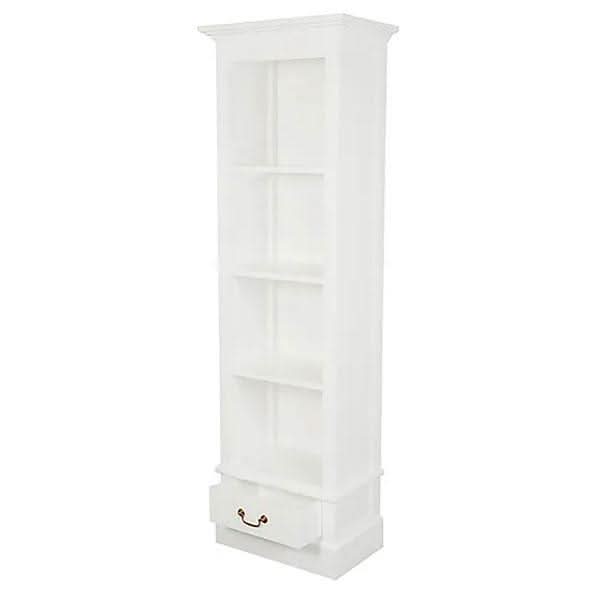 NARROW TASMANIA 1 DRAWER BOOKCASE IN SOLID WHITE FINISH - MyChocolateWood
