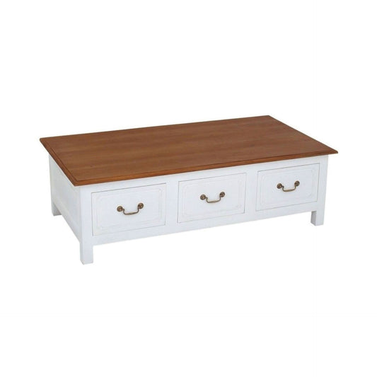 NERIN SOLID MAHOGANY 6 DRAWERS RECTANGULAR COFFEE TABLE IN WHITE/CARAMEL - MyChocolateWood