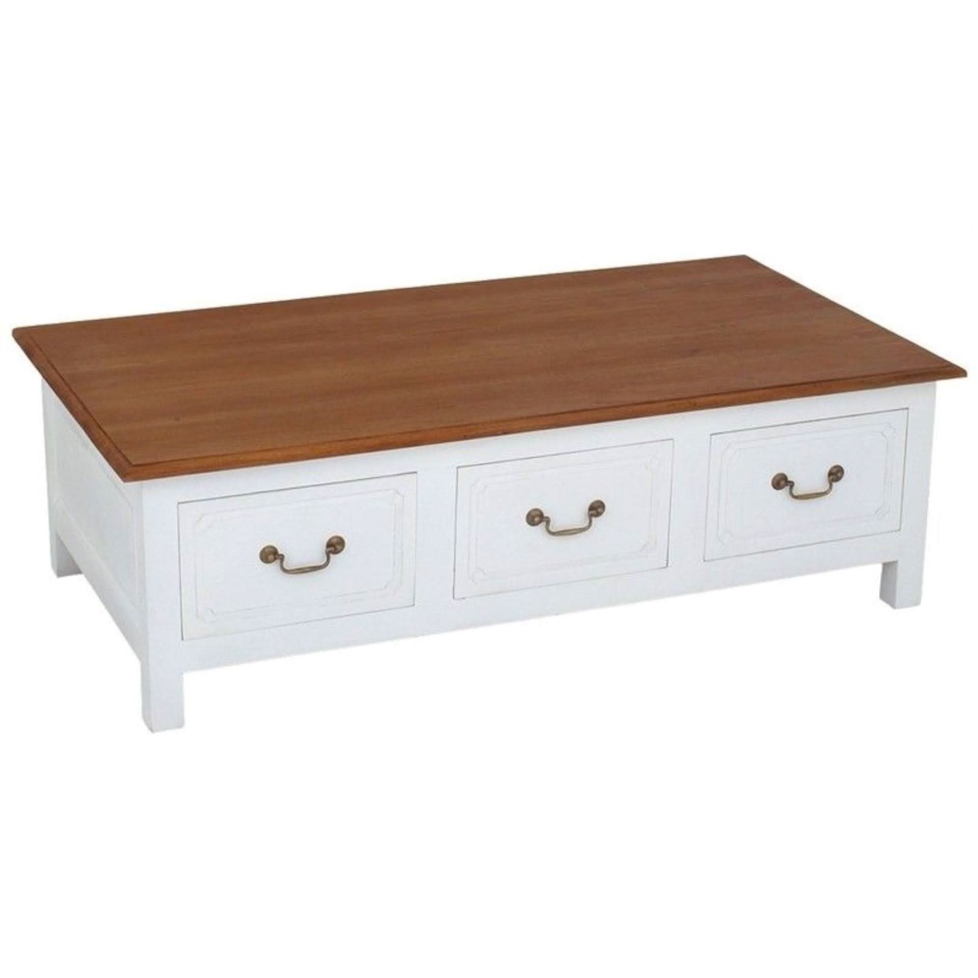 NERIN SOLID MAHOGANY 6 DRAWERS RECTANGULAR COFFEE TABLE IN WHITE/CARAMEL - MyChocolateWood