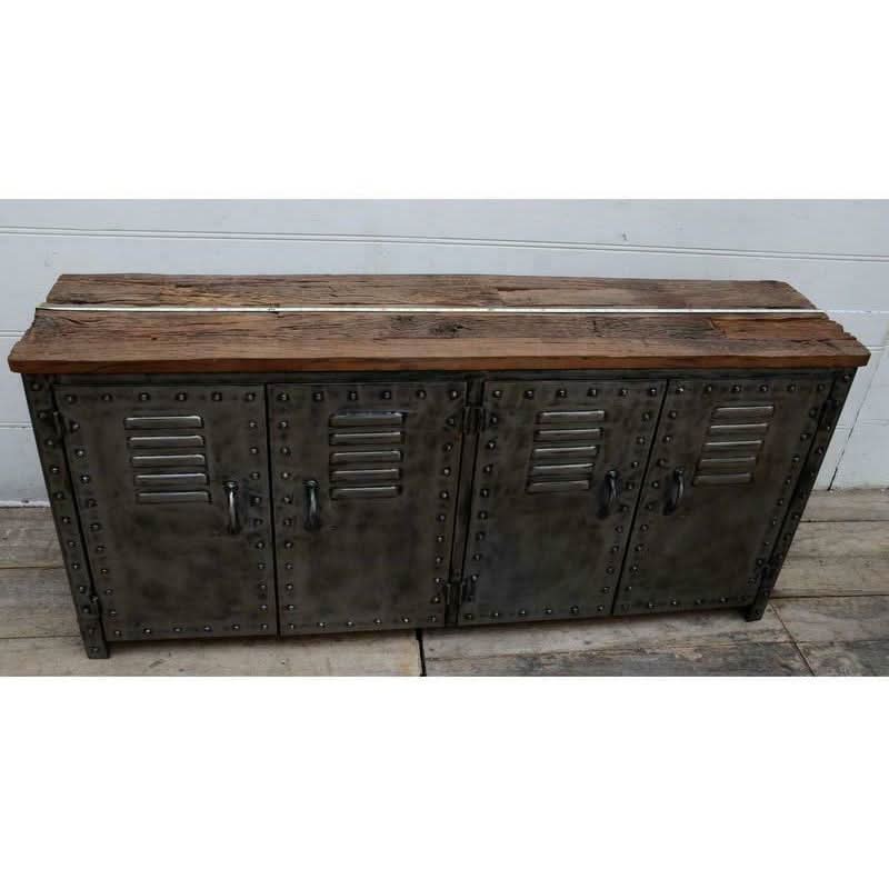 NEWTON VINTAGE IRON LOCKER SIDEBOARD BUFFET/RECLAIMED RAILWAY SLEEPER WOOD - MyChocolateWood