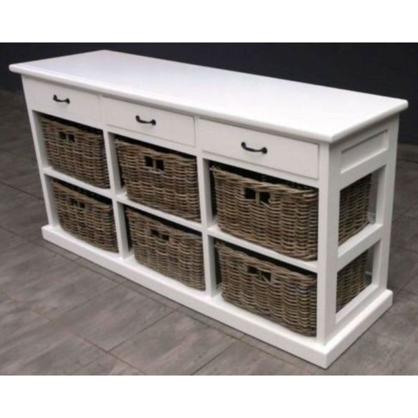 NICE SOLID MAHOGANY DRESSER WITH 6 WICKER BASKETS & 3 TIMBER DRAWERS - MyChocolateWood