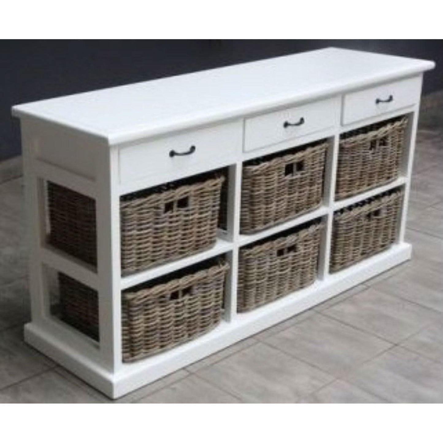 NICE SOLID MAHOGANY DRESSER WITH 6 WICKER BASKETS & 3 TIMBER DRAWERS - MyChocolateWood