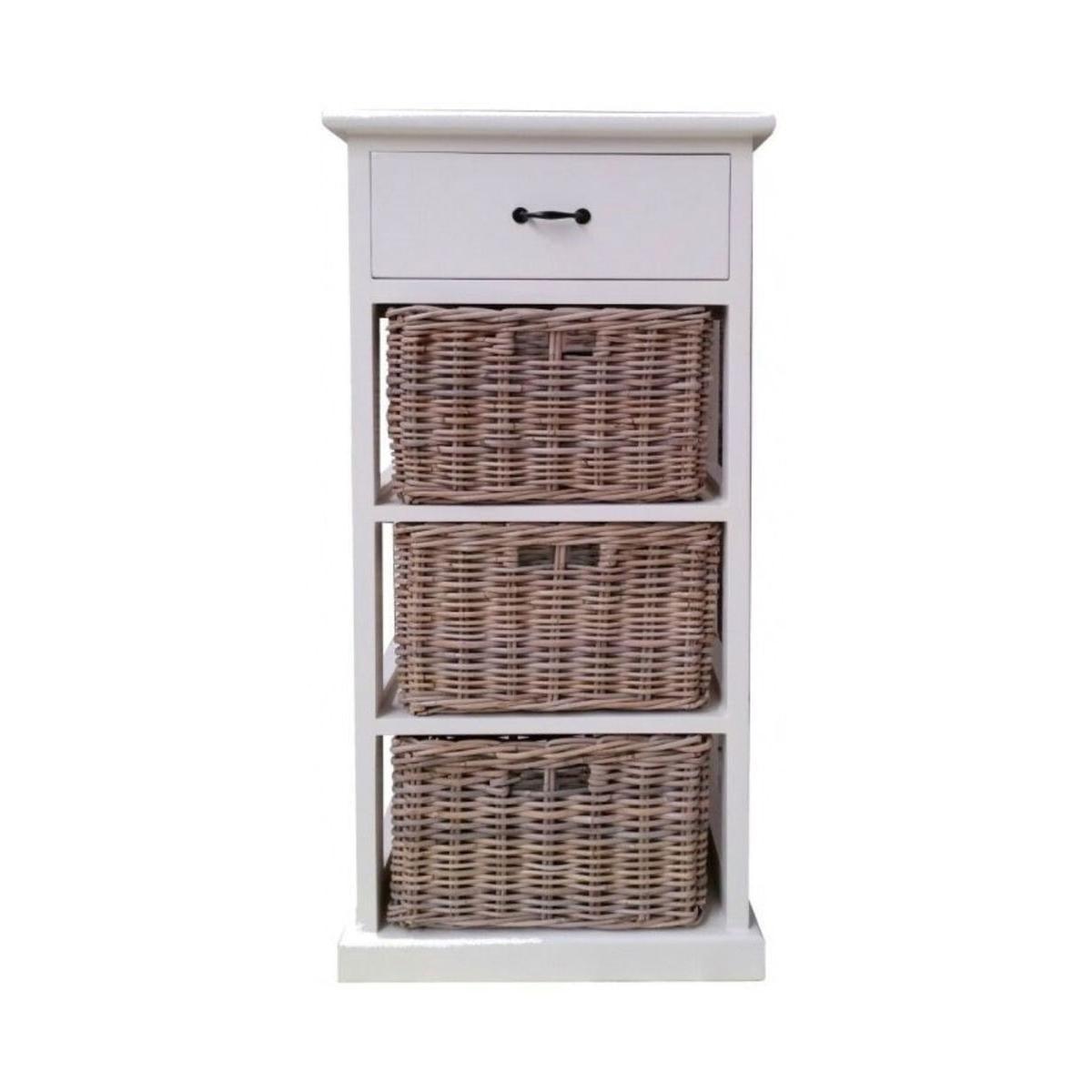 NICE SOLID MAHOGANY NARROW TALLBOY WITH 3 WICKER BASKETS & 1 TIMBER DRAWER - MyChocolateWood