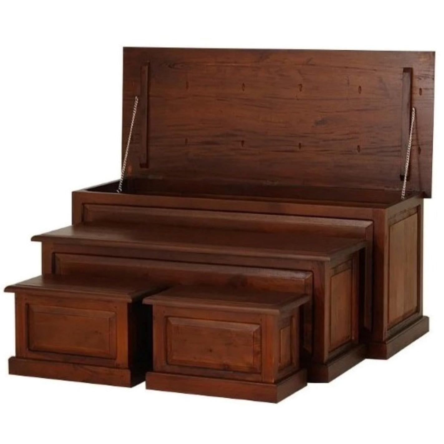 NORA 4 PIECE SOLID MAHOGANY TIMBER BLANKET BOX SET, MAHOGANY - MyChocolateWood