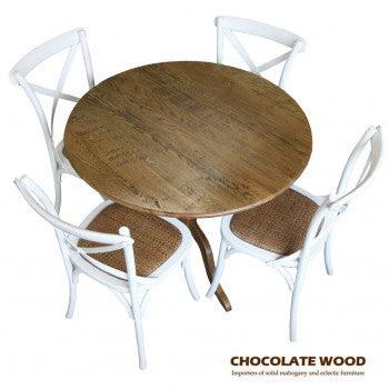 NORDIC ROUND DINING TABLE 100CM + 4 MELROSE DINING CHAIRS WHITE 5PCS - MyChocolateWood