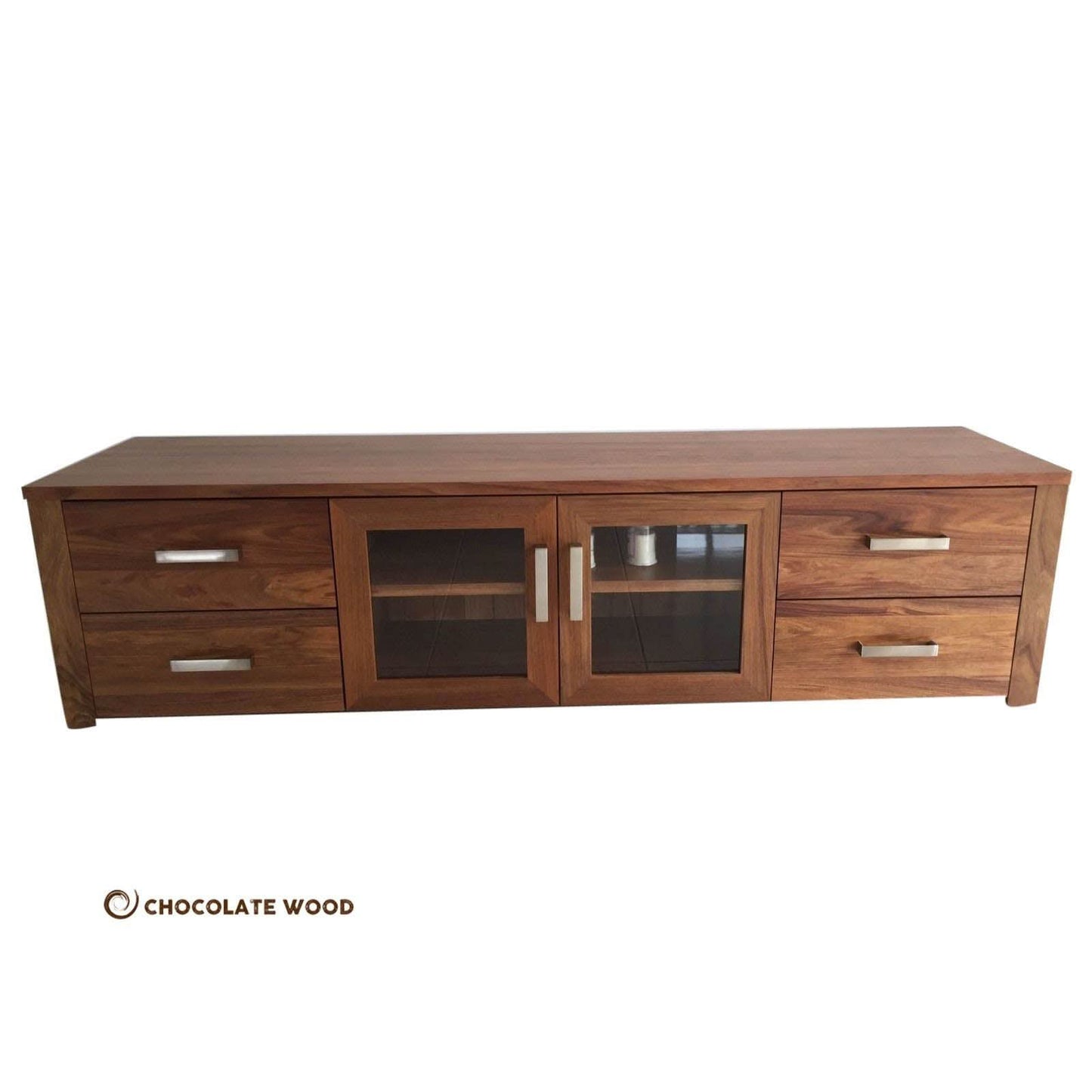 OLIVER AUSTRALIAN CUSTOM-MADE TV/ENTERTAINMENT UNIT WITH 4 DRAWERS & 2 GLASS DOORS - MyChocolateWood