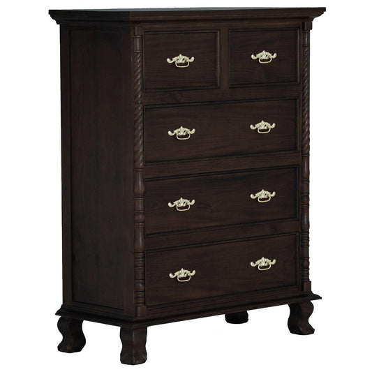 ORLIA SOLID MAHOGANY 5 DRAWER TALLBOY IN CHOCOLATE - MyChocolateWood